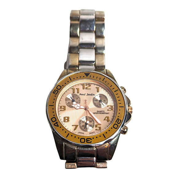 Vtg Paul Jardin Two Tone Stainless Steel Wristband Quartz Movement Mens Watch - Picture 3 of 7